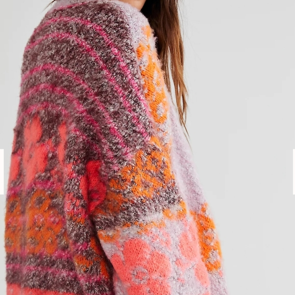 Free People NWT S Gather Me Close Cardigan neon pink purple - Picture 5 of 7